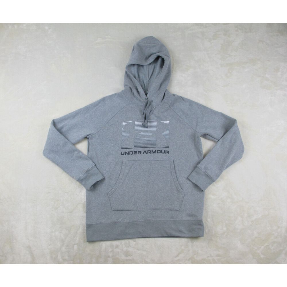 Under Armour Sweater Mens Small Gray Logo Loose Hoodie Hooded Casual